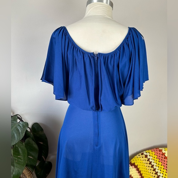 Vintage 70’s Young Edwardian Royal Blue Angel Sleeve Sheer Midi Dress - Picture 10 of 14